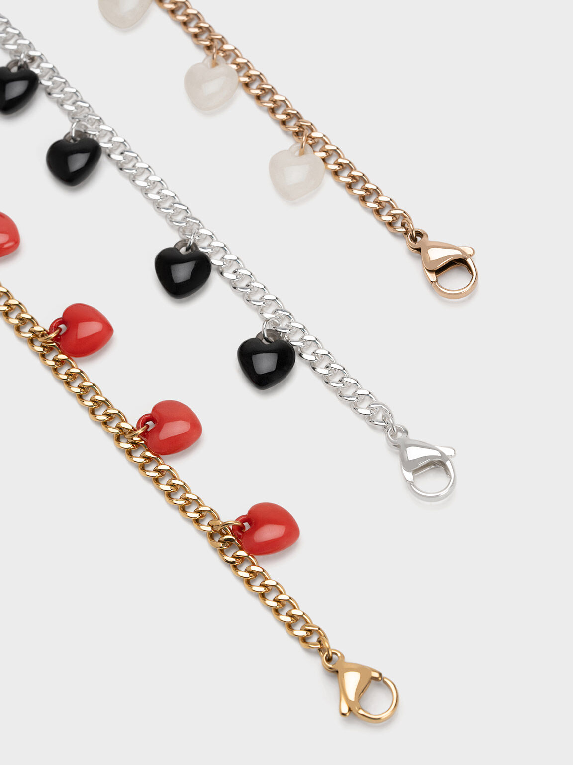 Pink Heart Motif Chain-Link Bracelet - CHARLES & KEITH SG