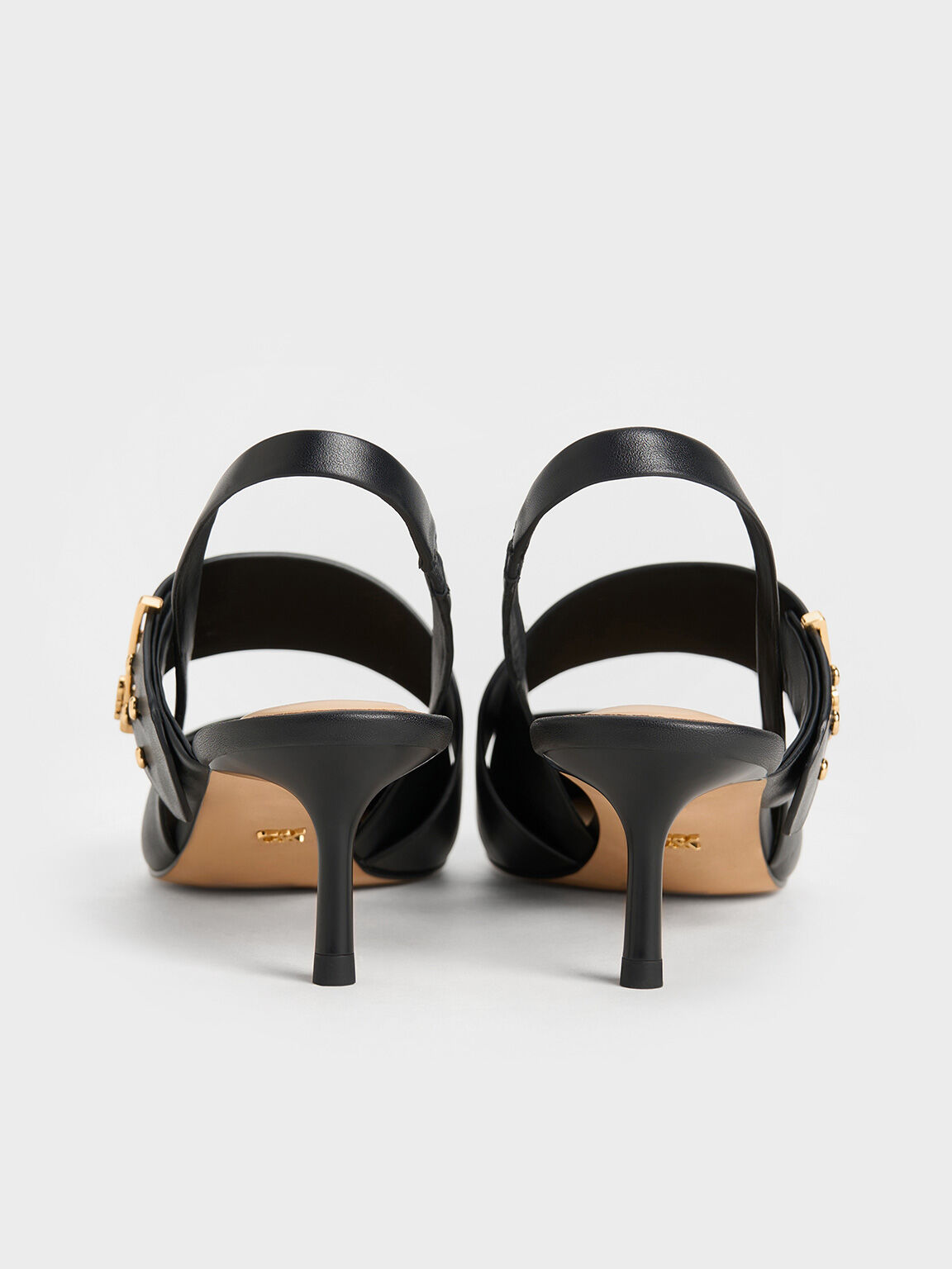 Leather Asymmetric-Strap Slingback Mary Jane Pumps, Black, hi-res