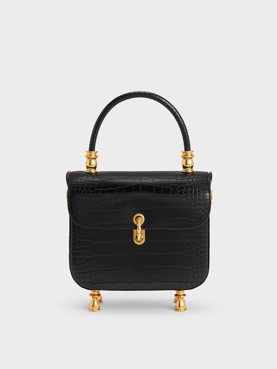 Charles & Keith - Women's Meriah Croc-Embossed Top Handle Bag, Black, S