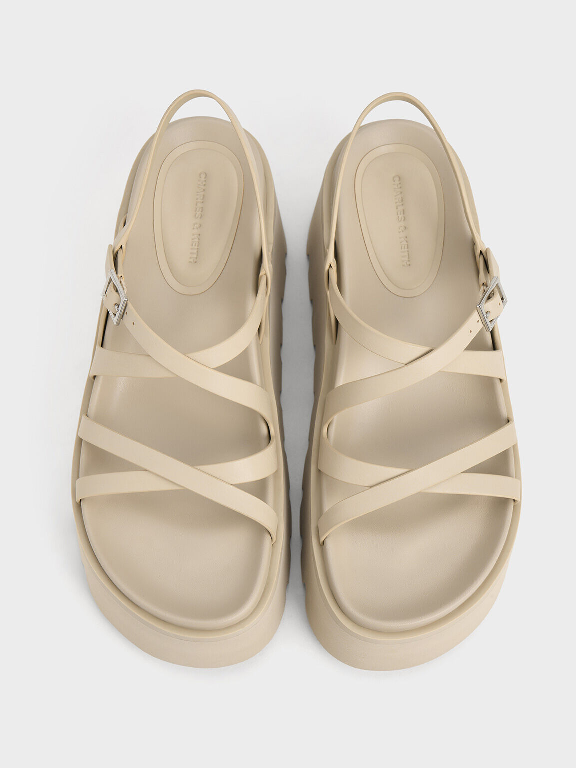 Strappy Crossover Flatform Sandals, Beige, hi-res