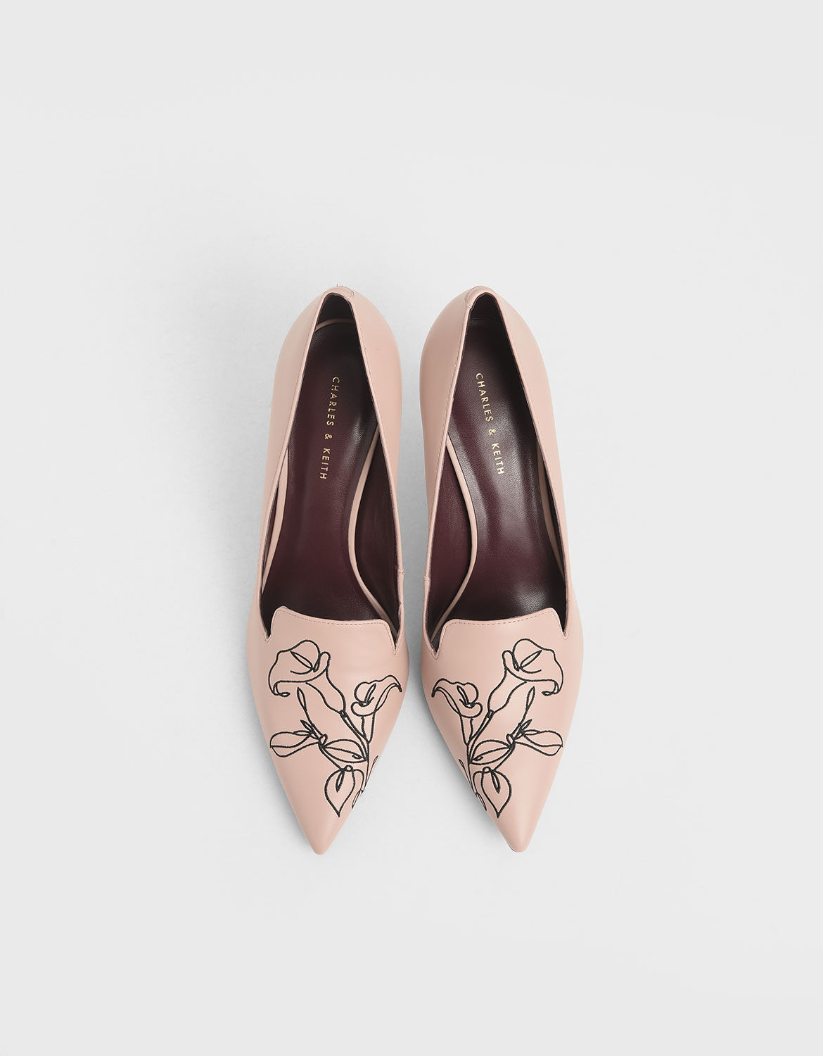 Nude Floral Embroidered Stiletto Pumps 