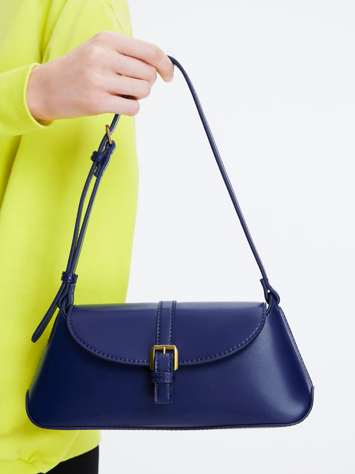 Navy Annelise Double Belted Shoulder Bag - CHARLES & KEITH US