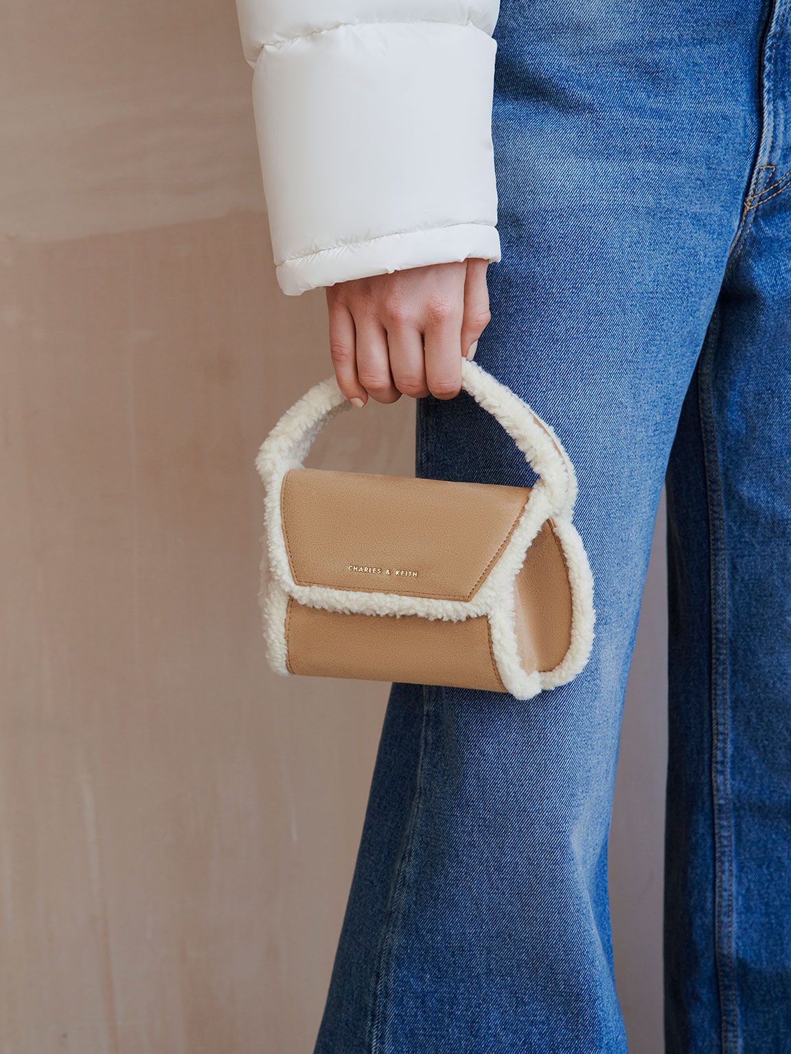 Mini Cassiopeia Fur-Trim Bag, Camel, hi-res