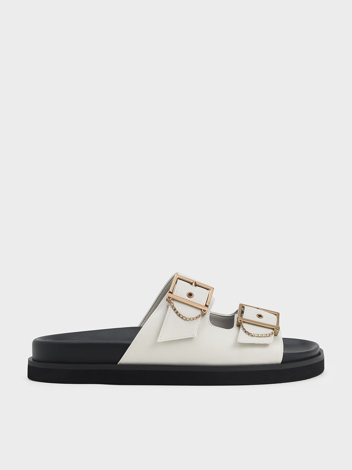 Chalk Chain-Link Buckled Slide Sandals - CHARLES & KEITH NZ