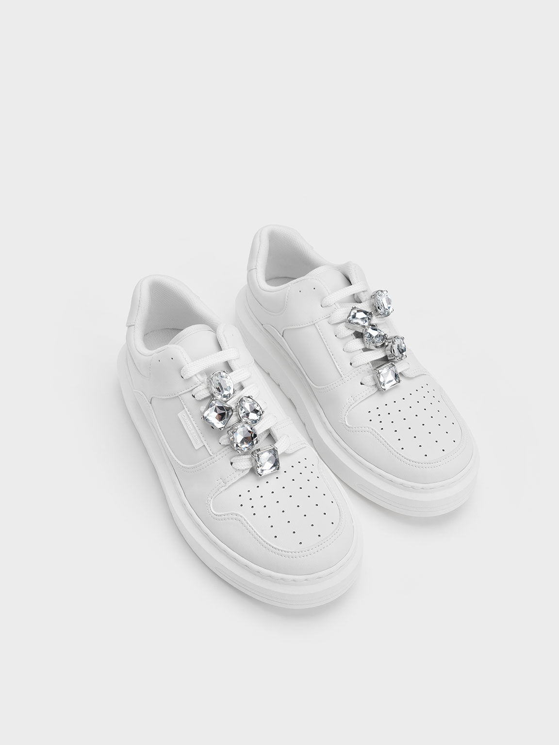 Gem-Embellished Platform Sneakers - White