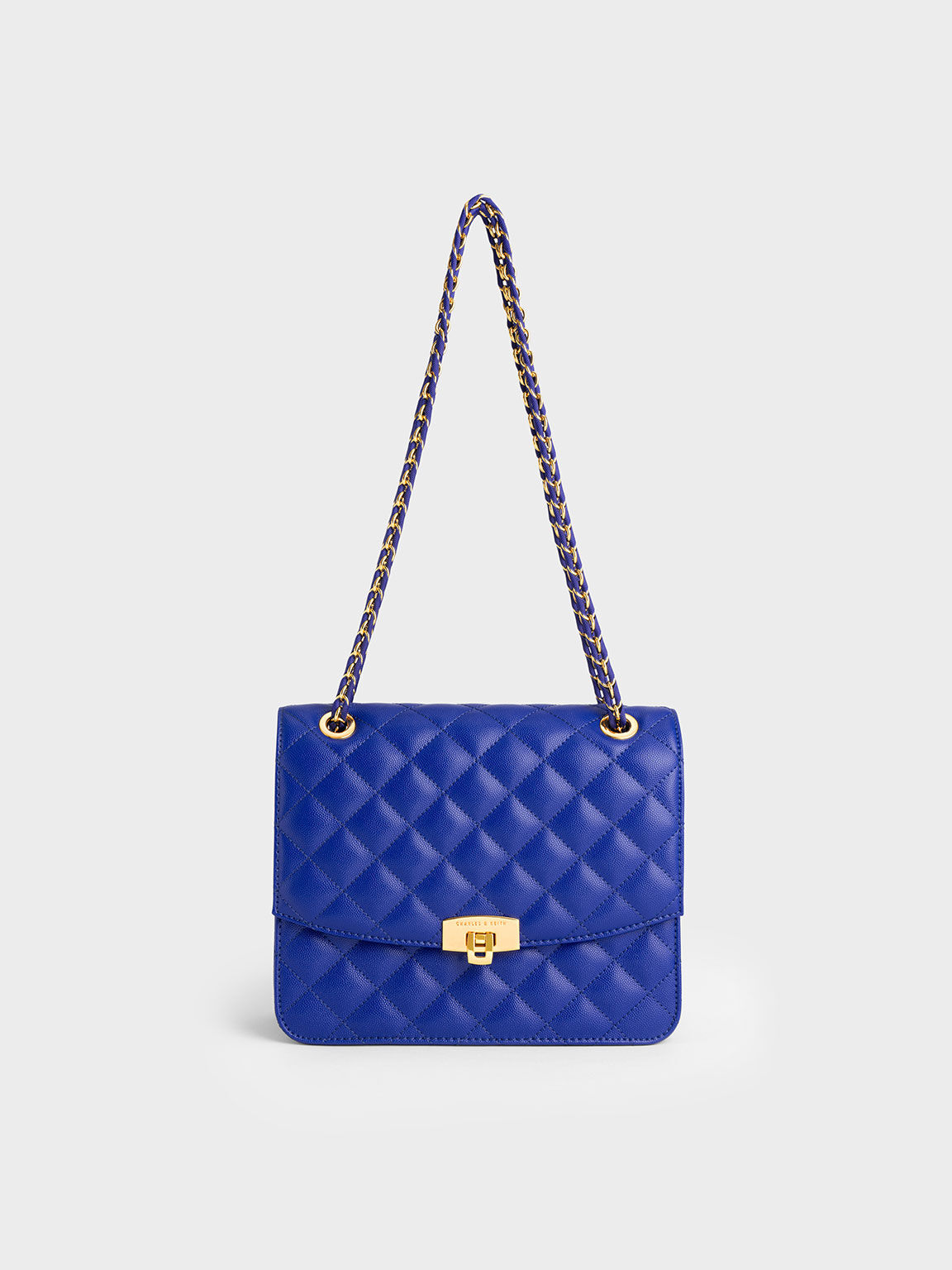 Quilted Chain Strap Clutch, Cobalt, hi-res