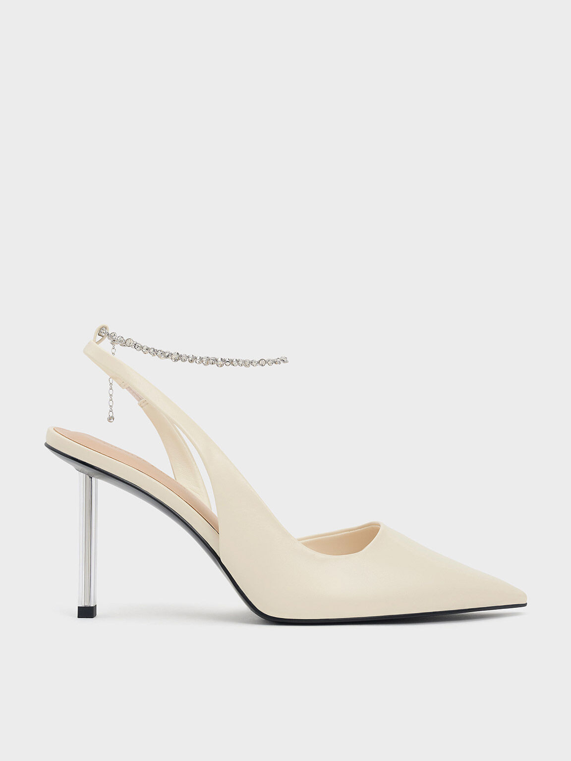 Crystal-Chain Ankle-Strap D'Orsay Pumps, Cream, hi-res