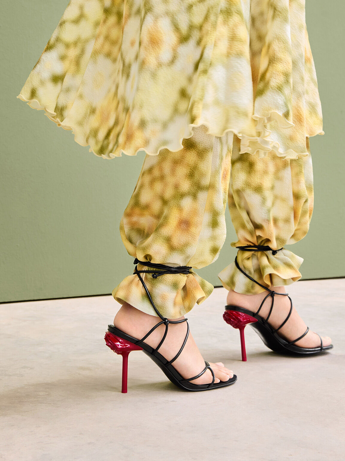 Flor Rose-Heel Strappy Sandals, Black Box, hi-res