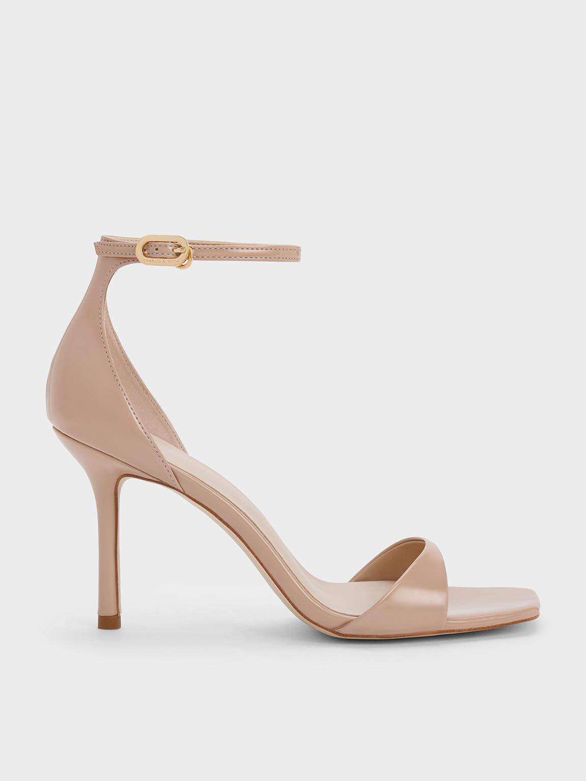 Nude Patent Ankle Strap Heeled Sandals - CHARLES & KEITH US