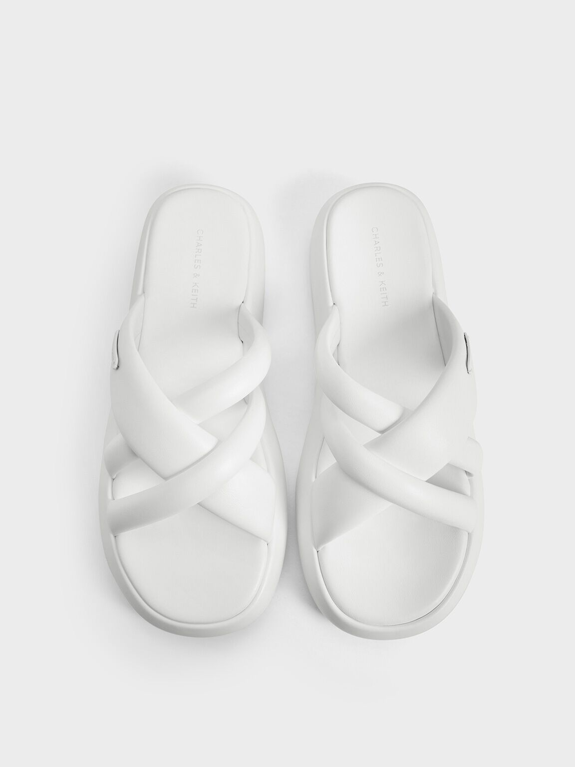 Puffy Crossover-Strap Slide Sandals, White, hi-res