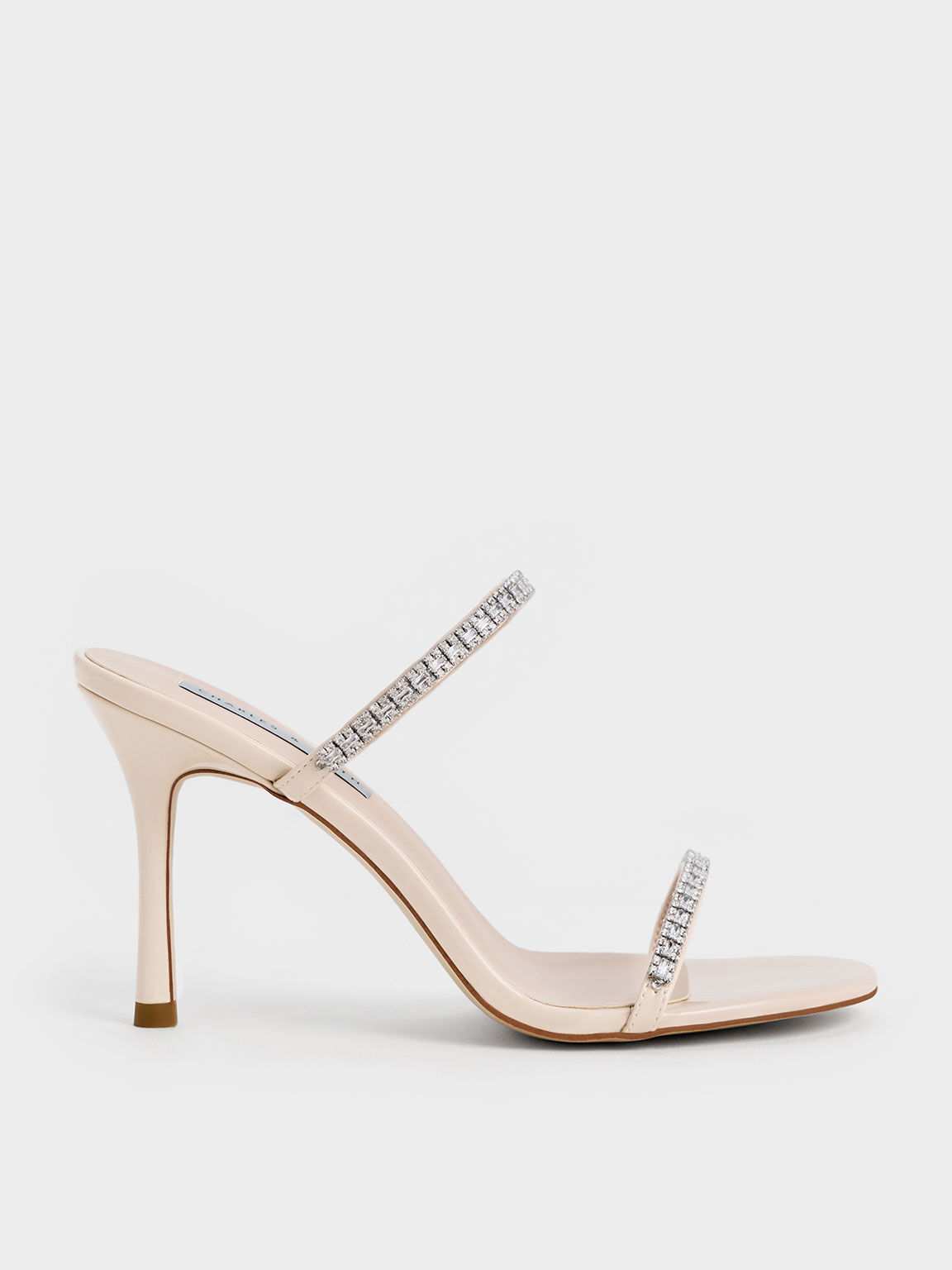 Cream Ambrosia Patent Gem-Embellished Heeled Mules - CHARLES & KEITH US