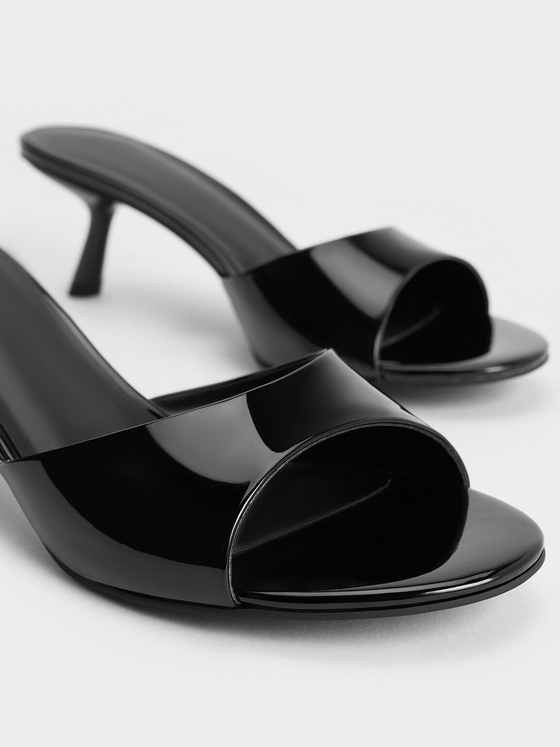 Patent Slant Heel Mules - Black Patent