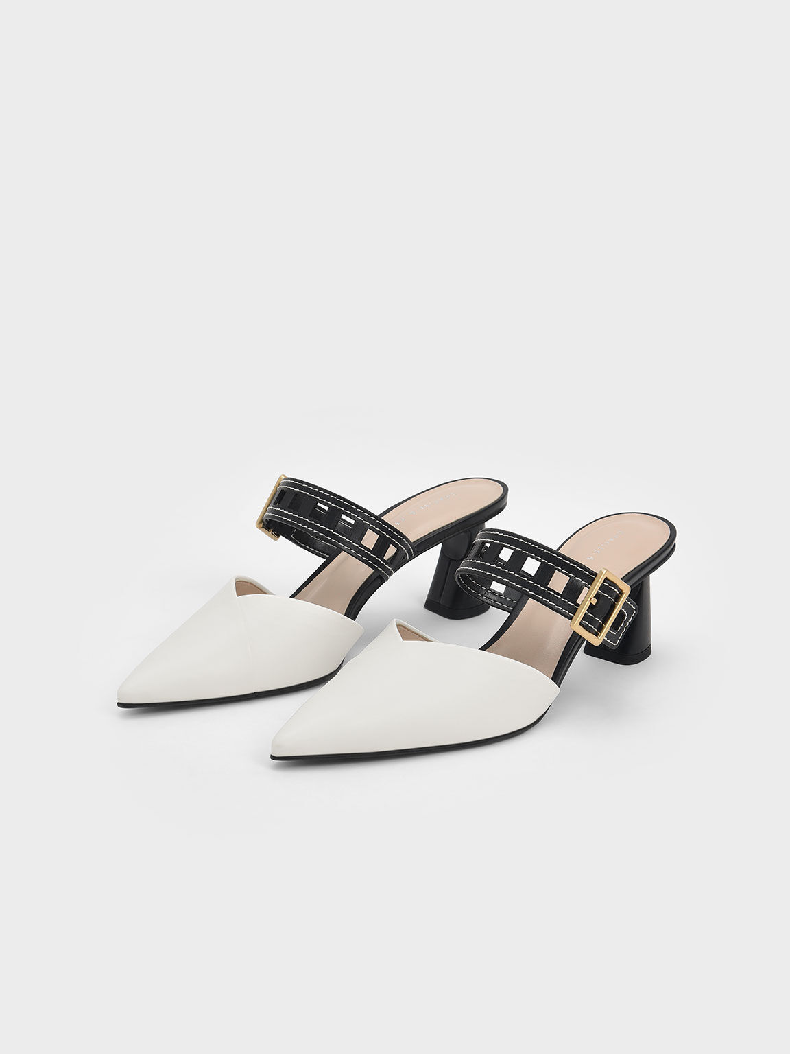 White Sepphe Cut-Out Strap Heeled Mule Pumps - CHARLES & KEITH US