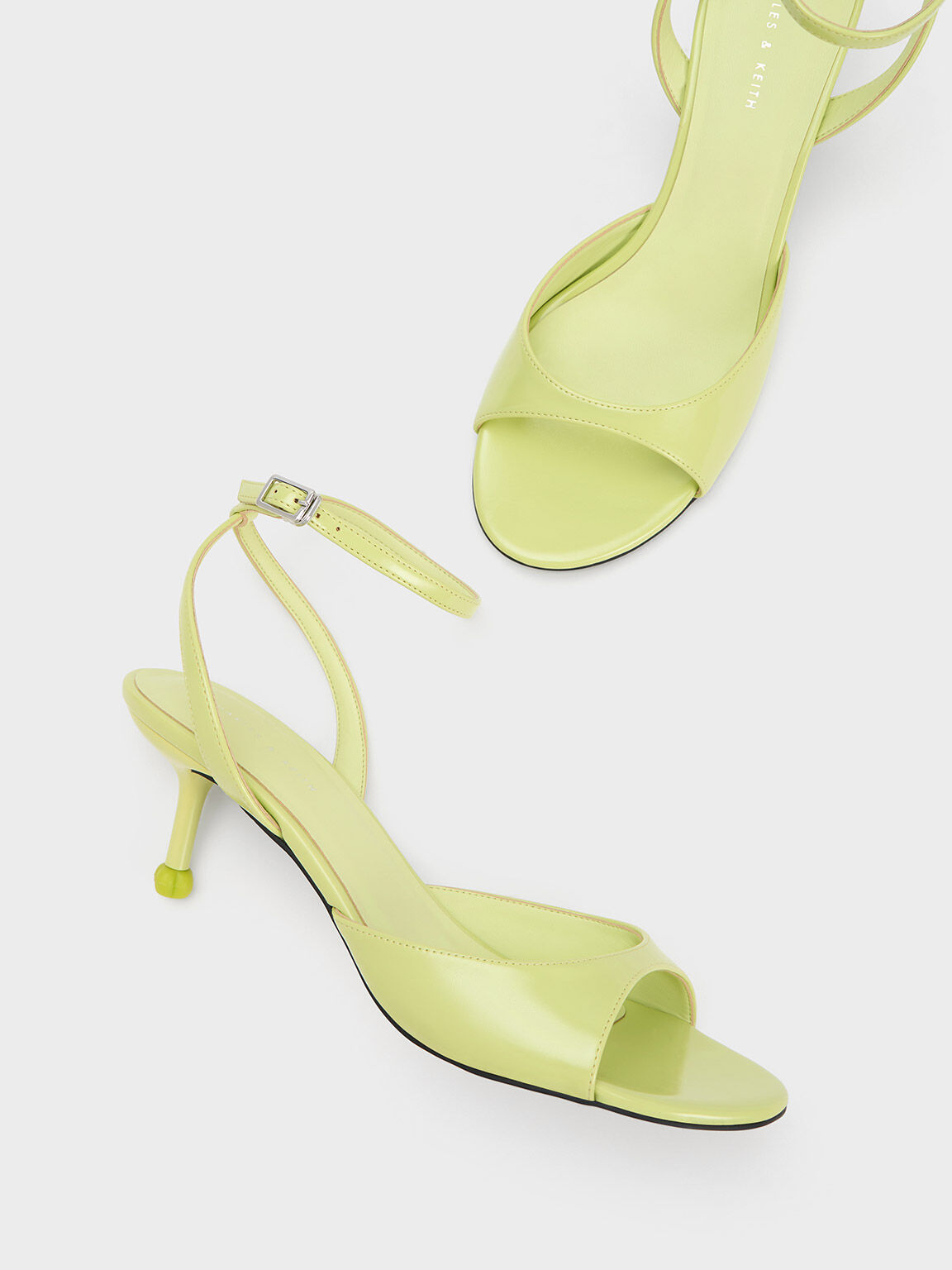 Sculptural Heel Ankle-Strap Pumps, Lime, hi-res