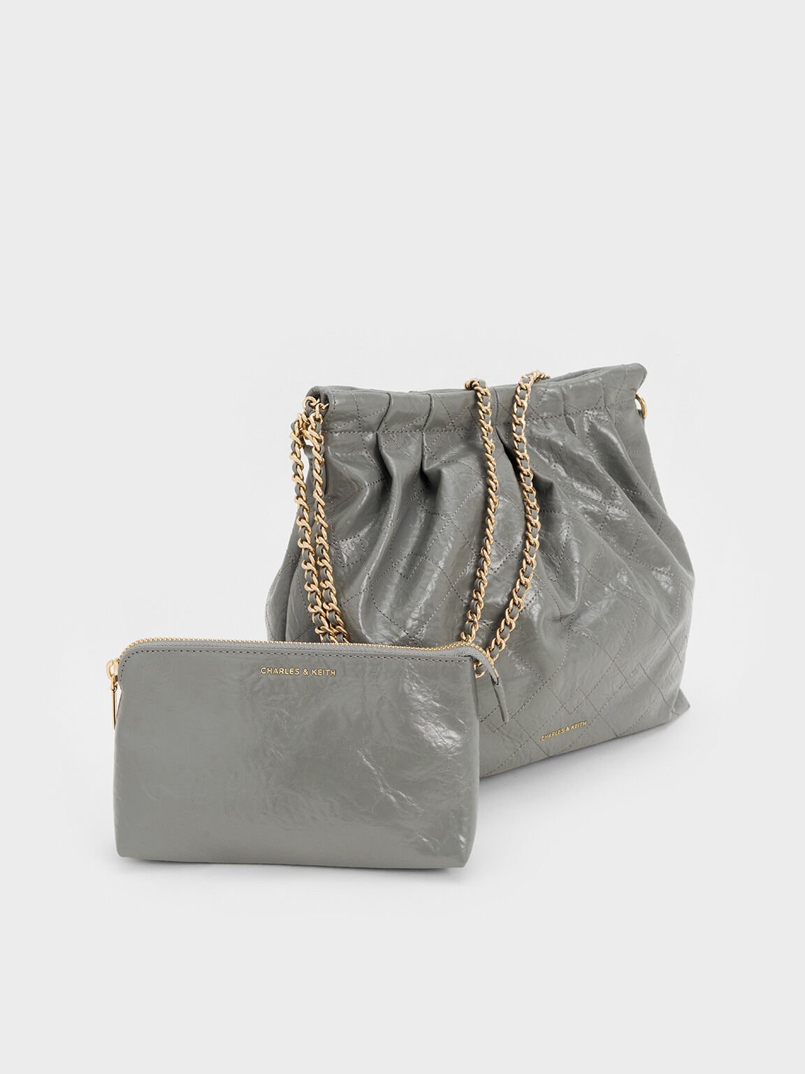 Duo Double Chain Hobo Bag, Grey, hi-res