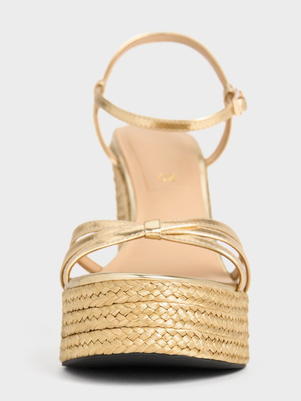 Leather Metallic Strappy Espadrille Wedges, Gold, hi-res