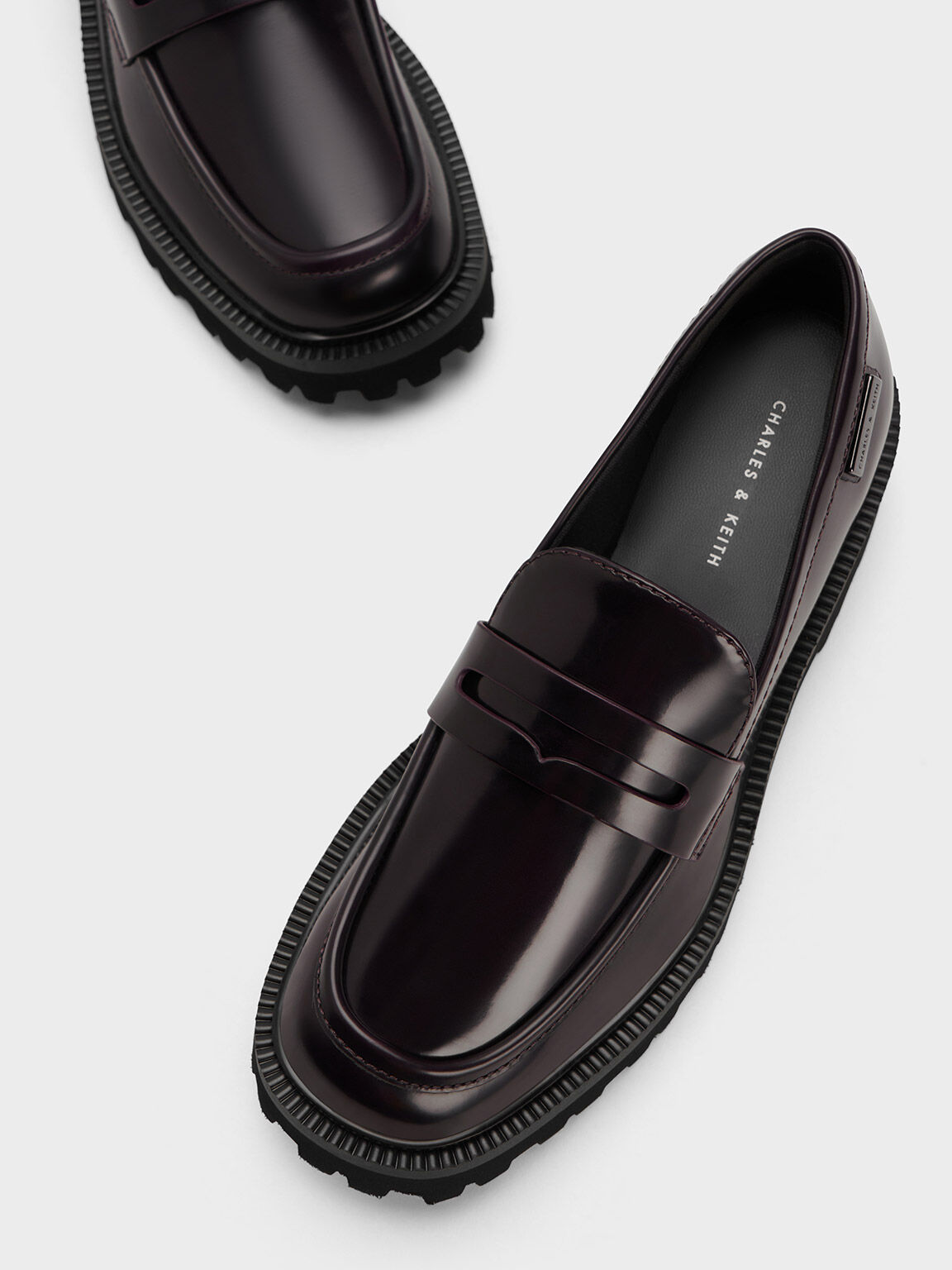 Covered Ridge-Sole Loafers, Burgundy, hi-res