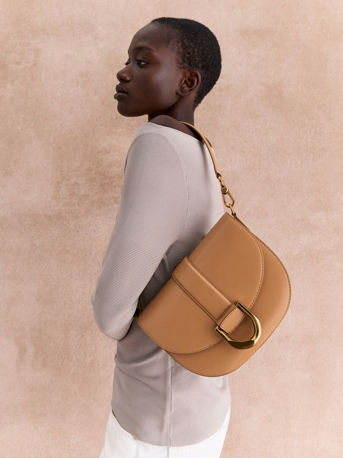 Gabine Leather Saddle Bag, Toffee, hi-res