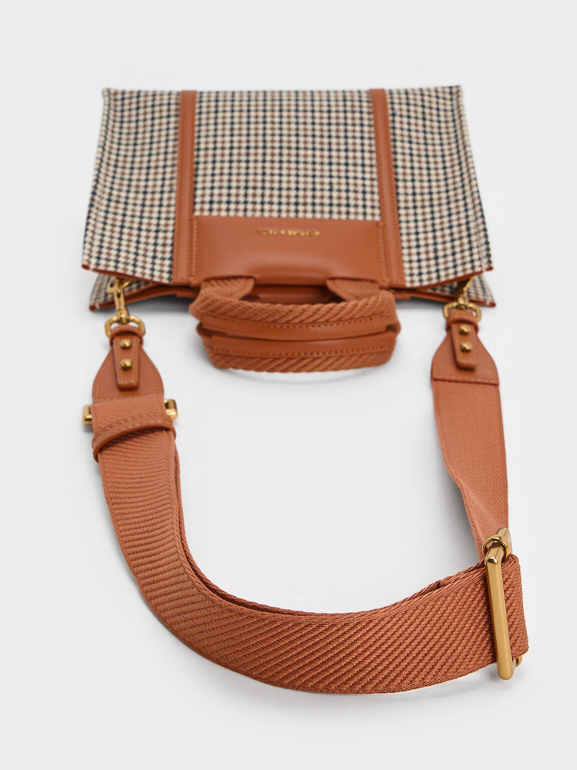 Mini Shalia Checkered Tote Bag, Cognac, hi-res