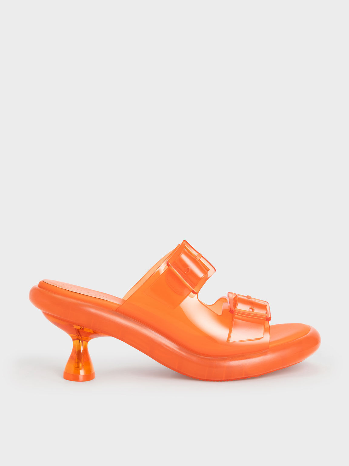 Madison Double Buckle See-Through Mules, Orange, hi-res