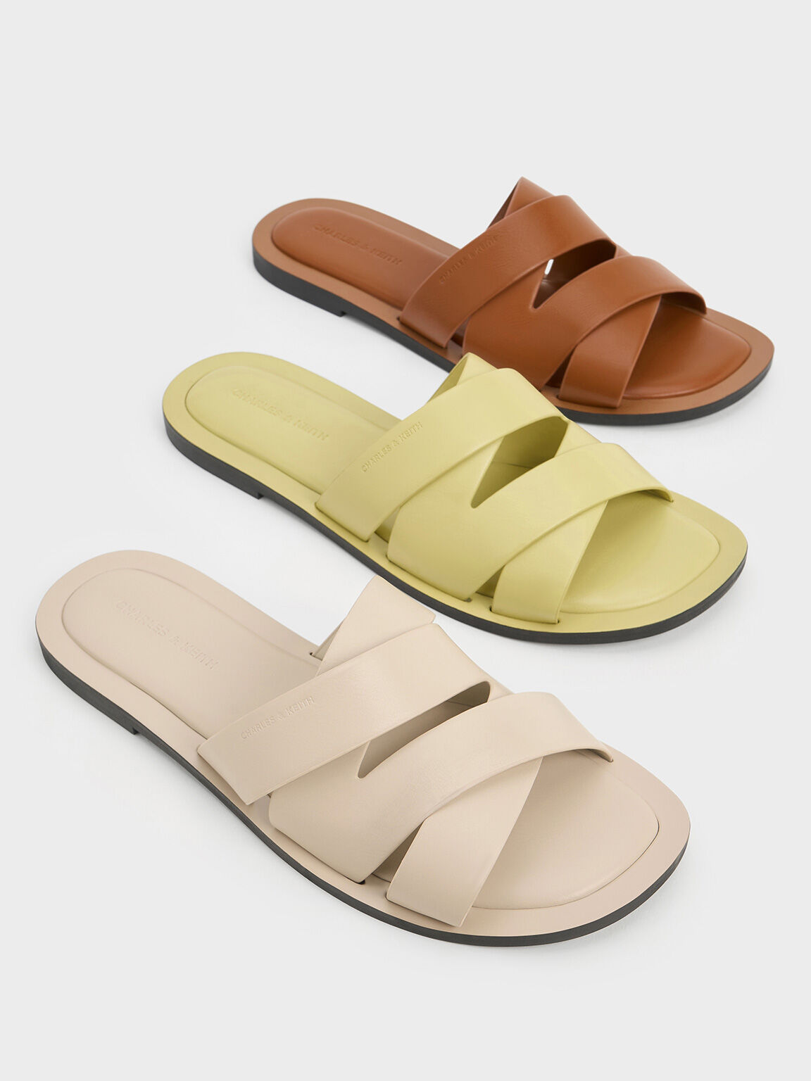 Strappy Crossover Slide Sandals, Cognac, hi-res