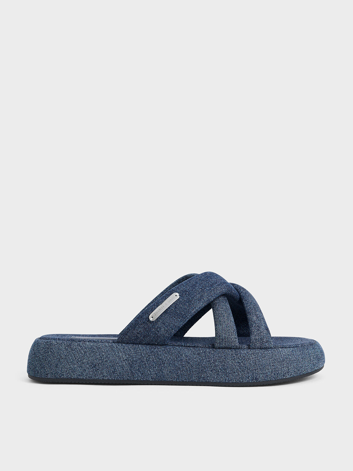 Sandalias de denim con tiras cruzadas acolchadas, Azul mezclilla, hi-res