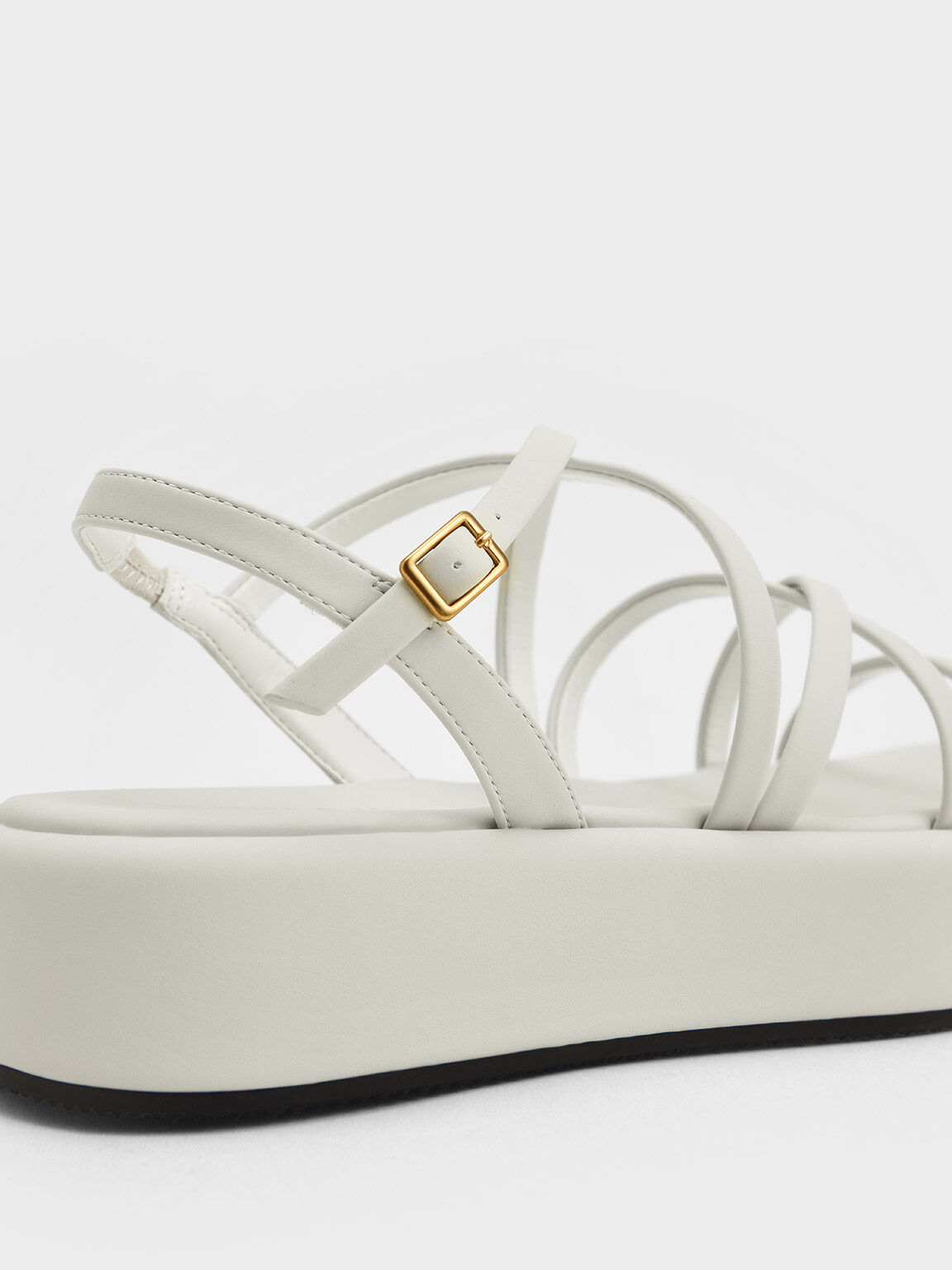 White Strappy Padded Flatforms - CHARLES & KEITH CA