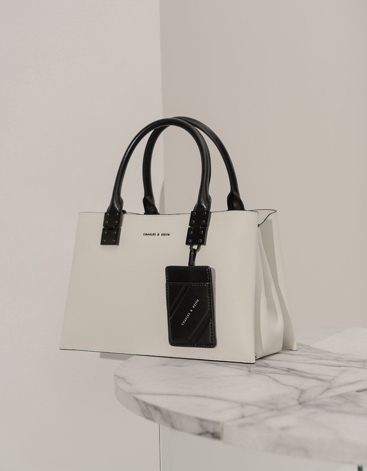 White Classic Double Top Handle Bag, CHARLES & KEITH