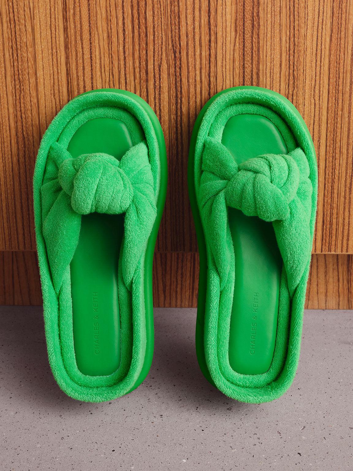 Loey Textured Knotted Slides, Green, hi-res