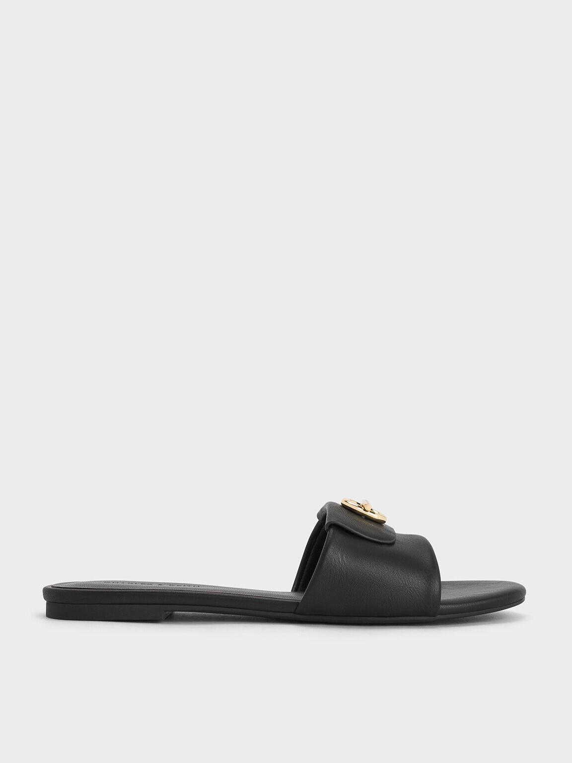 Metallic-Accent Slide Sandals, Black, hi-res