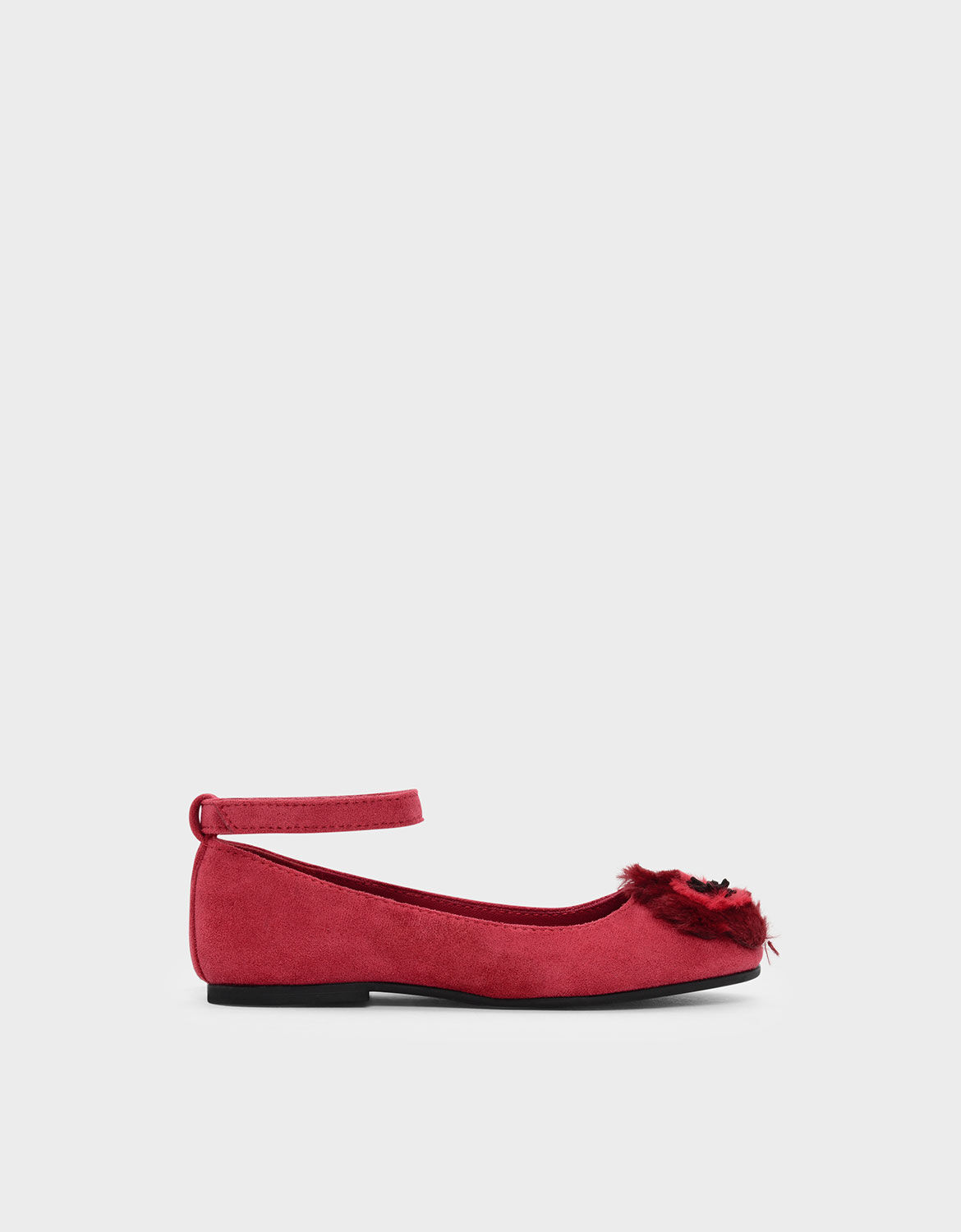 Red Kids Furry Floral Flats | CHARLES 
