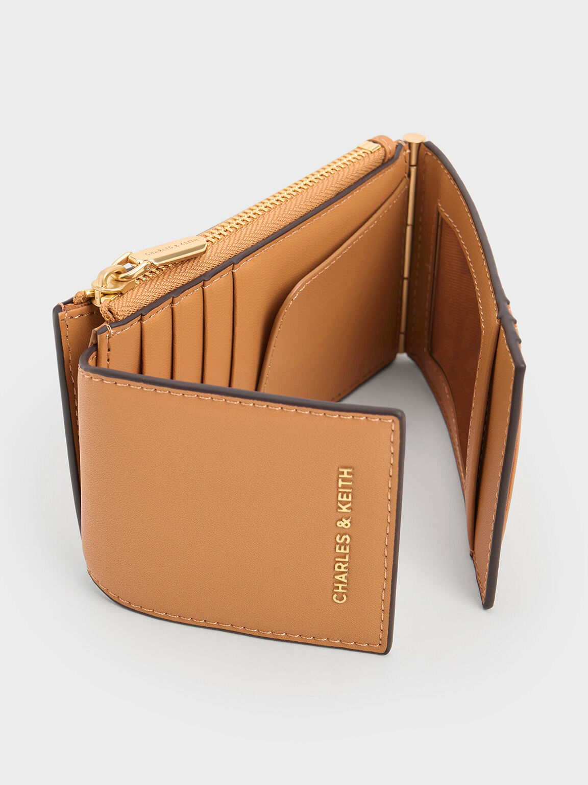 Calla Bi-Fold Side-Zip Card Holder, Toffee, hi-res