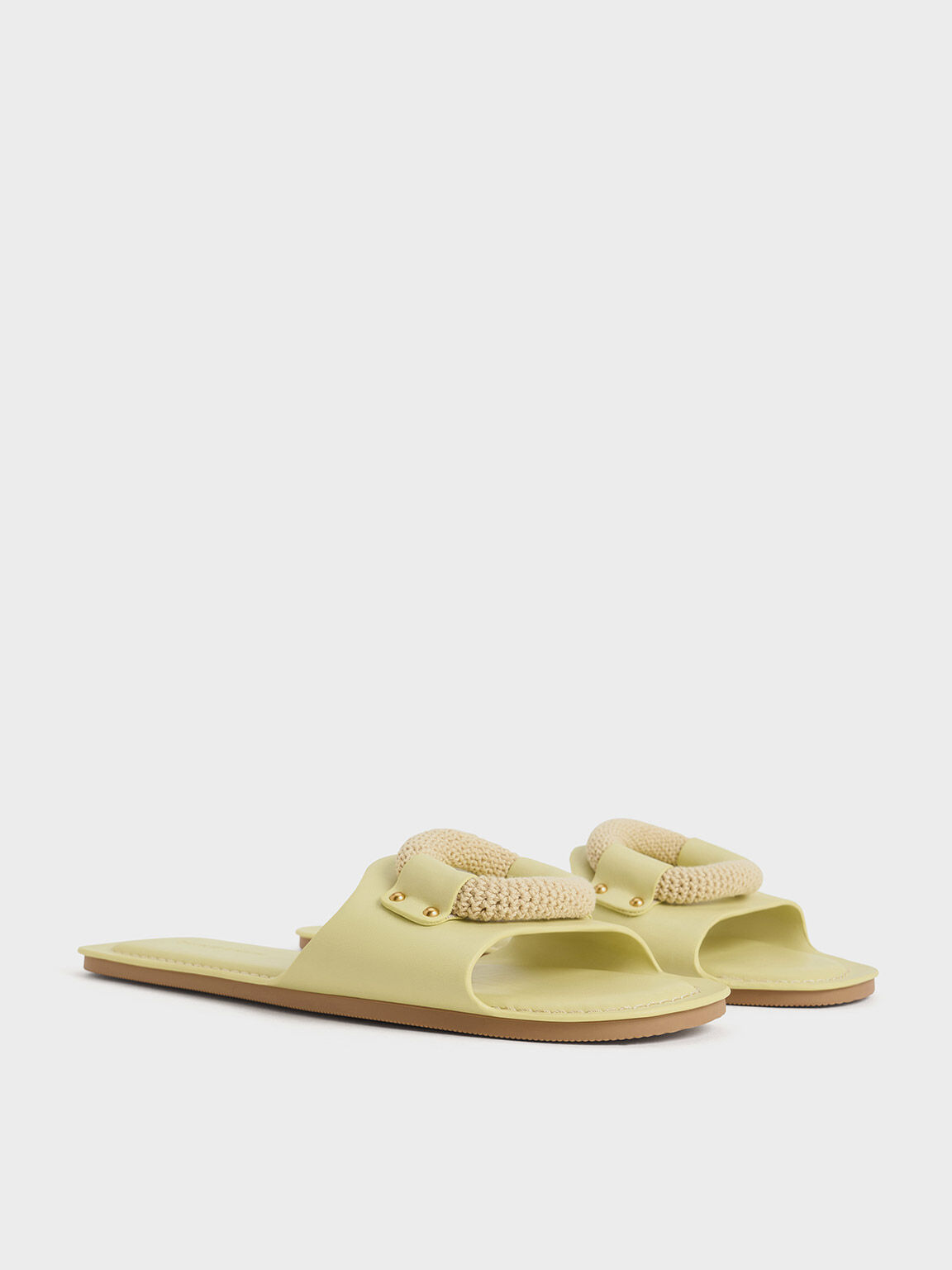 Raffia Ring Slide Sandals, Lime, hi-res