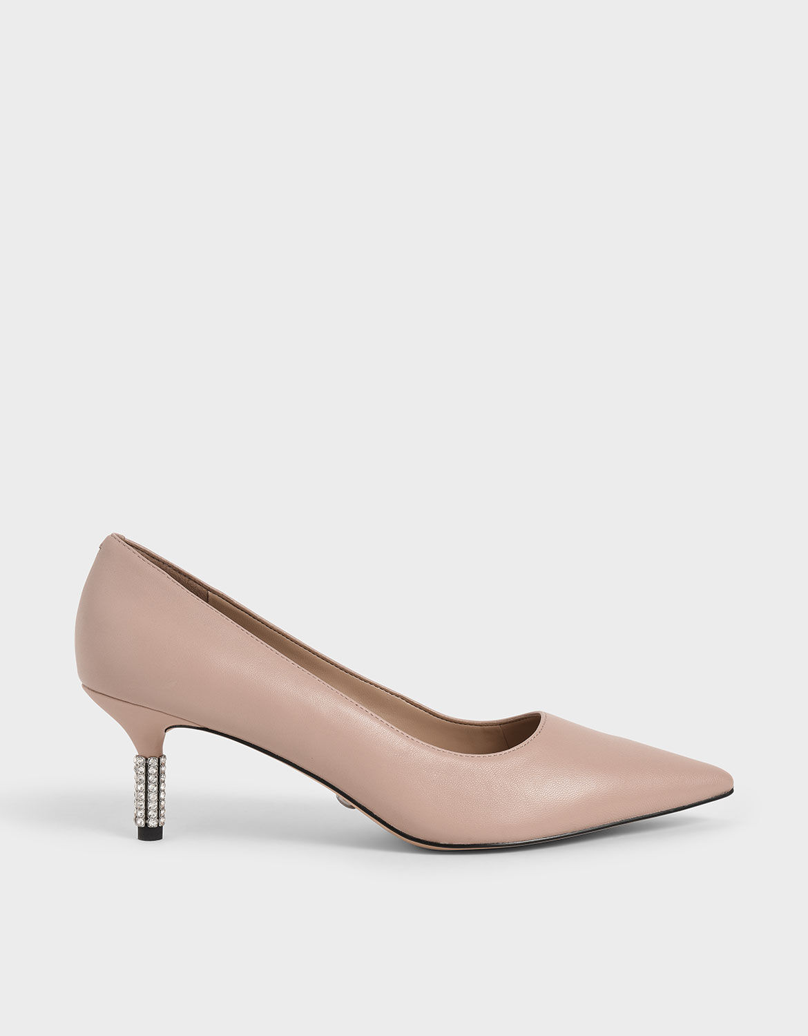 Pink Leather Embellished Heel Pumps - CHARLES & KEITH International