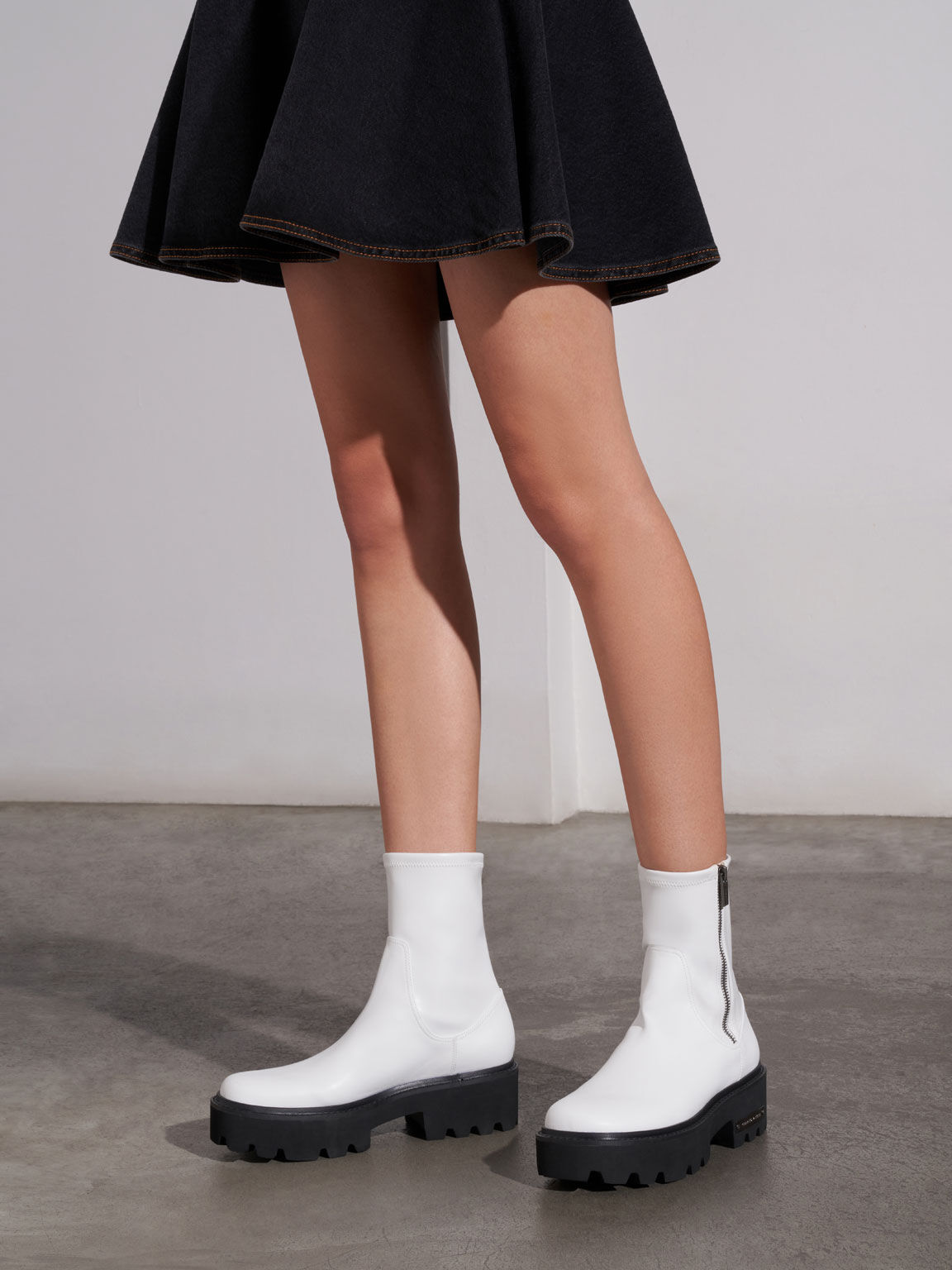 White Side-Zip Ankle Boots - CHARLES & KEITH International