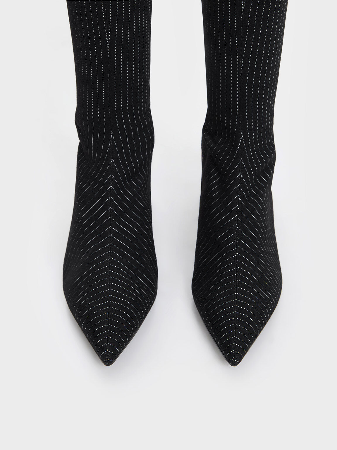 Devon Striped Metallic Blade-Heel Knee-High Boots, Dark Grey, hi-res