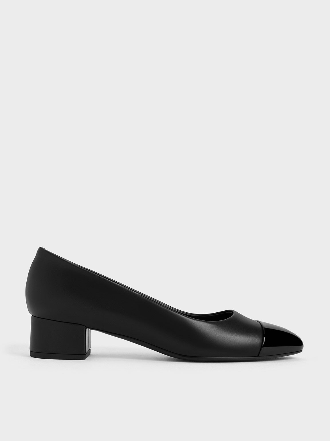 Patent Contrast Cap-Toe Pumps, Black, hi-res