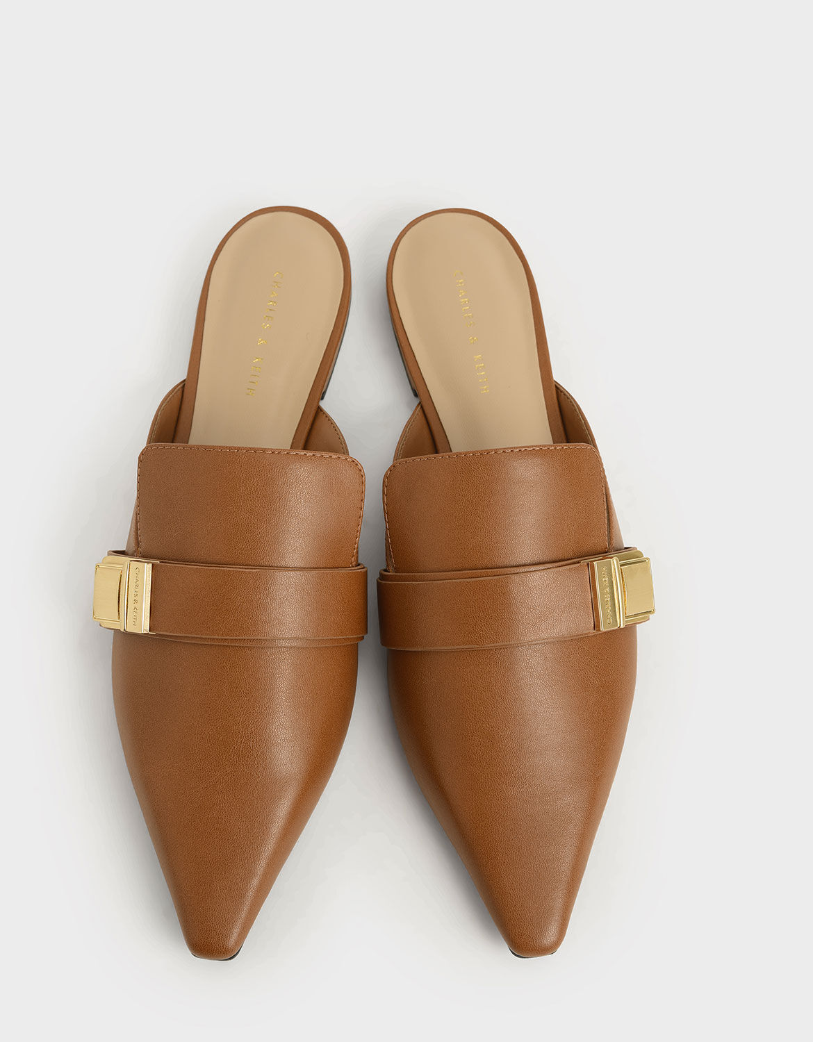 Cognac Buckle Loafer Mules | CHARLES 
