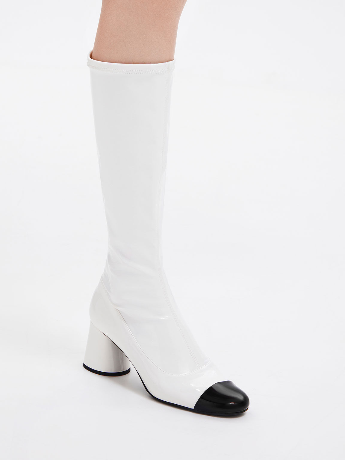 Coco Two-Tone Knee-High Boots - White