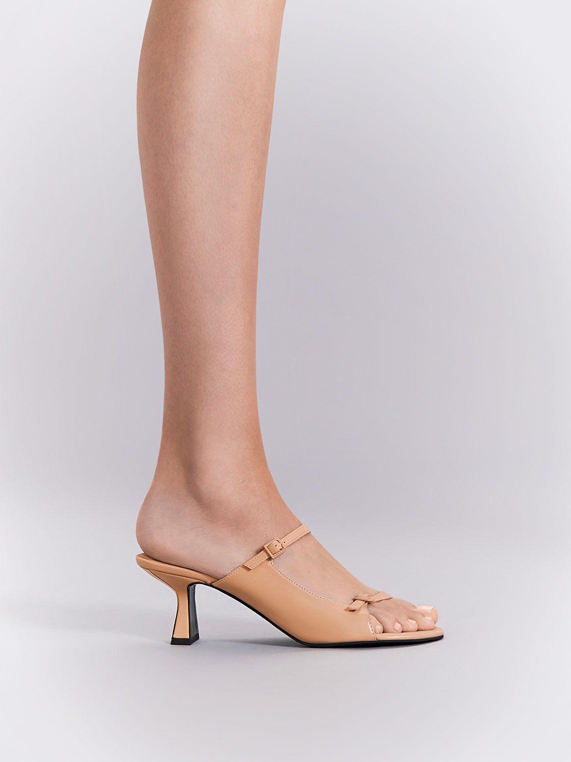 Double Strap Heeled Mules - Nude