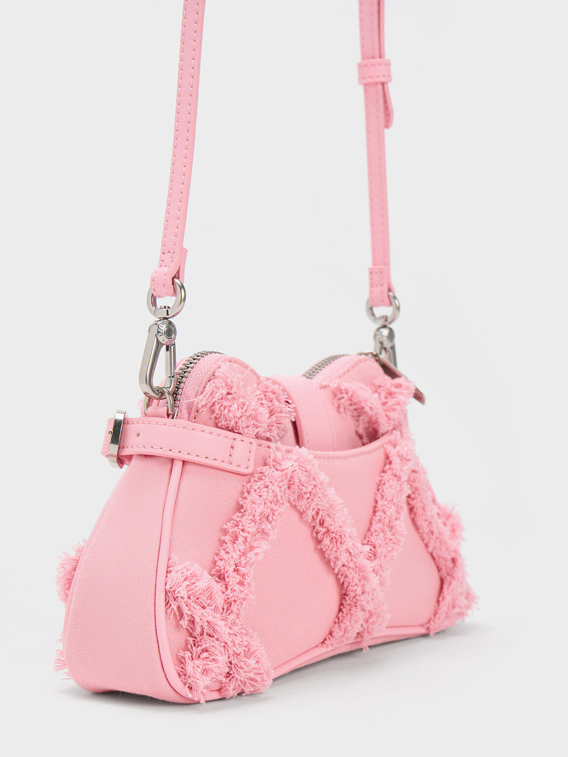 Pink Eilith Frayed Denim Buckled Bag - CHARLES & KEITH US