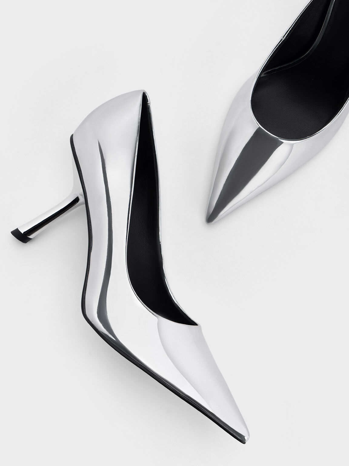 Silver Metallic Slant-Heel Pointed-Toe Pumps - CHARLES & KEITH US