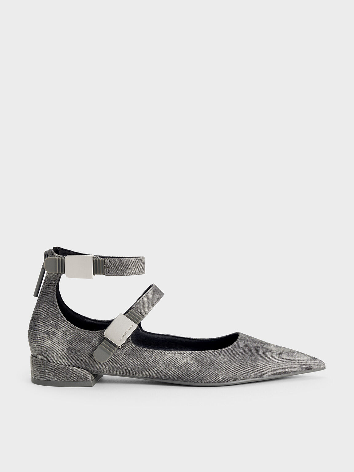 Robbie Denim-Effect Pointed-Toe Mary Jane Flats, Dark Grey, hi-res