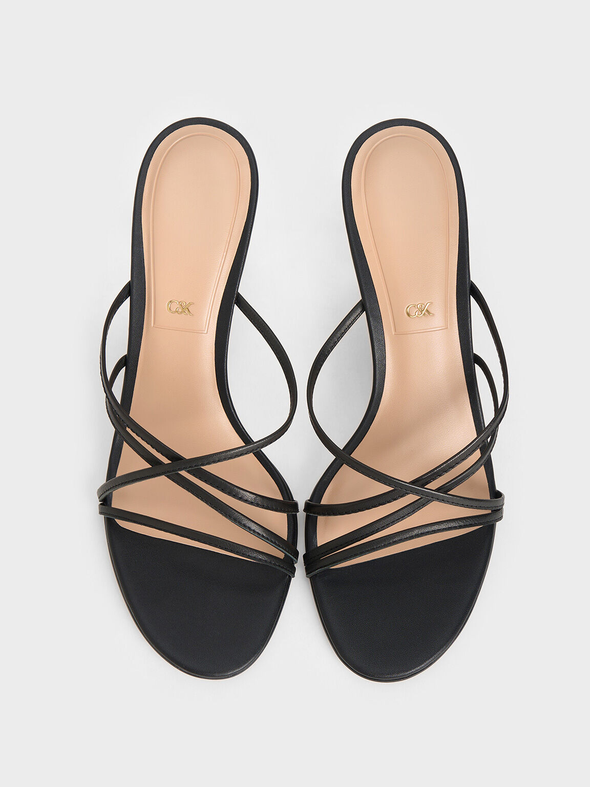 Orly Leather Strappy Slant-Heel Mules, Black, hi-res