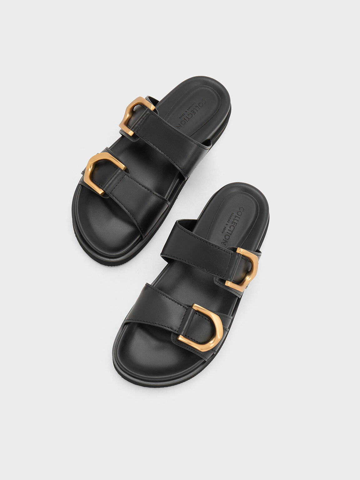 Gabine Buckled Leather Slides, Black, hi-res