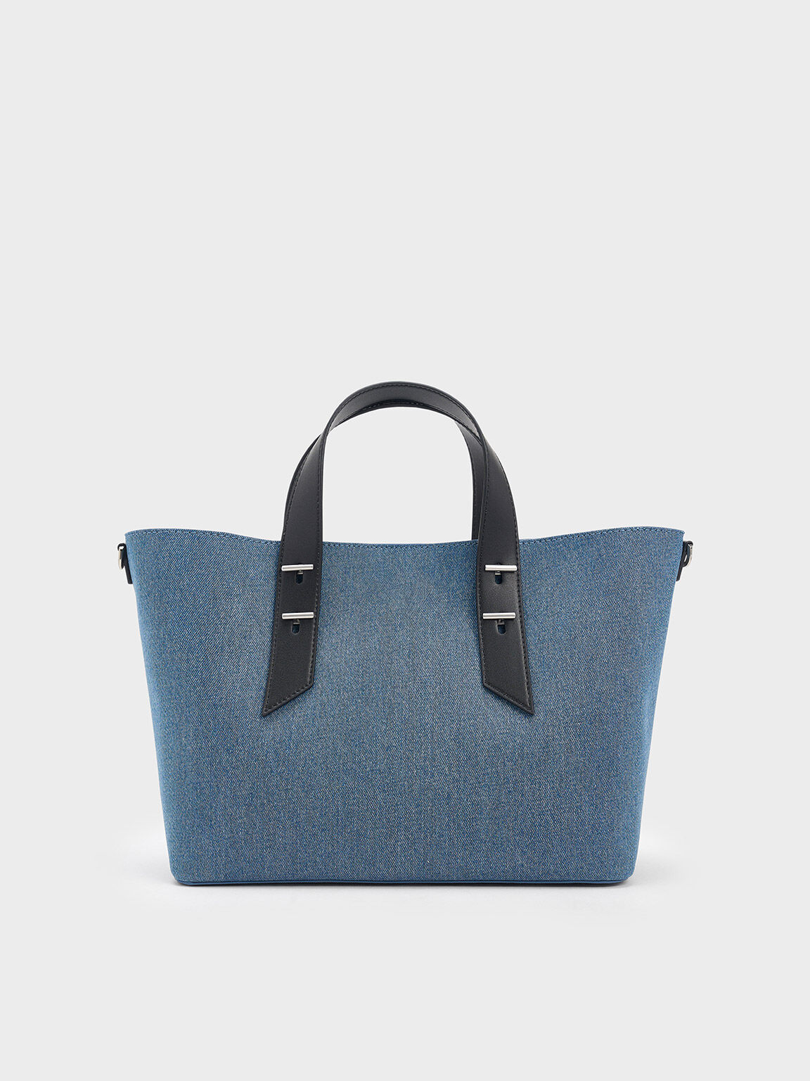 Denim Metallic-Accent Double Handle Bag, Denim Blue, hi-res