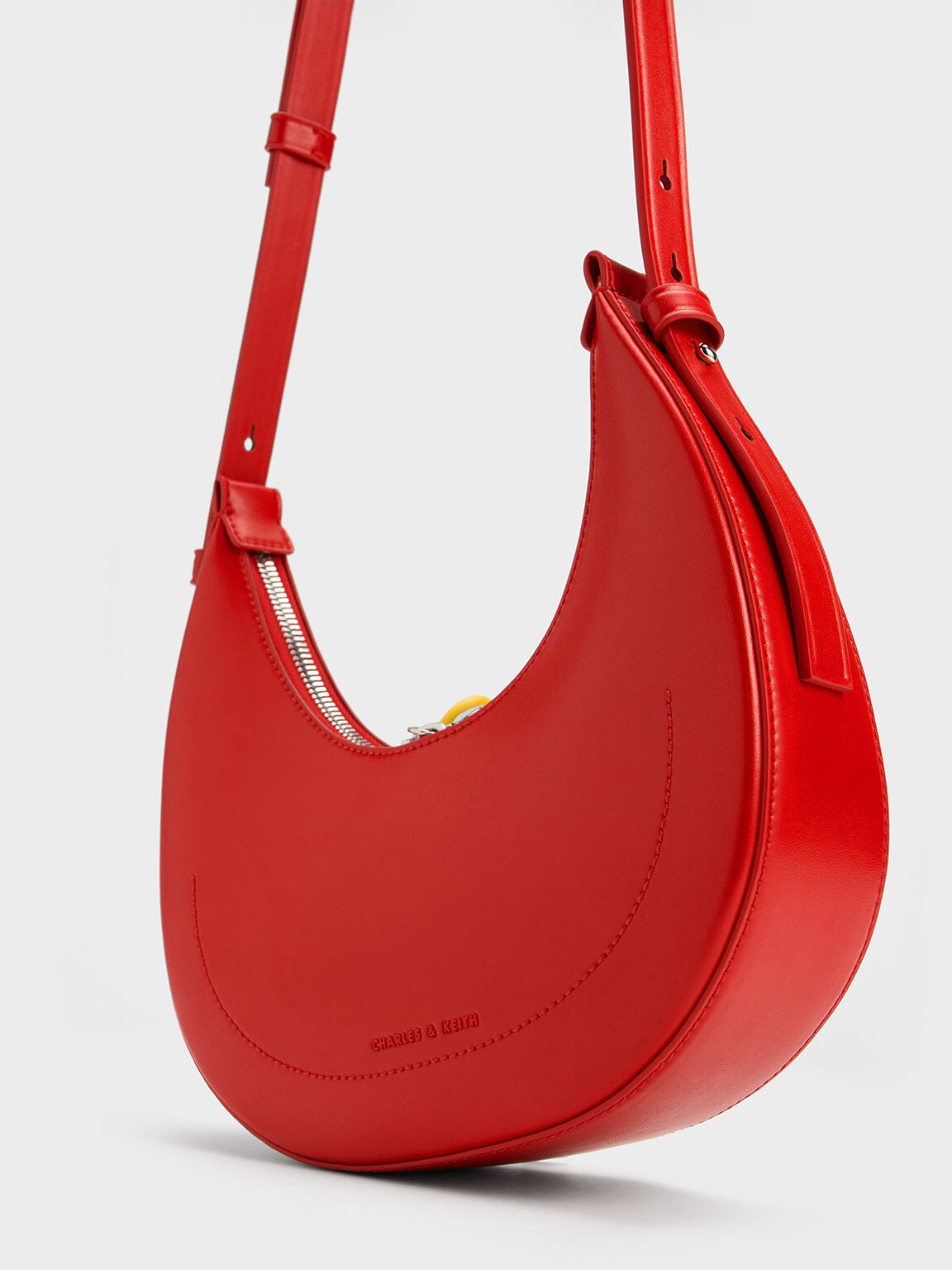 Red Cockade Crescent Hobo Bag - CHARLES & KEITH US