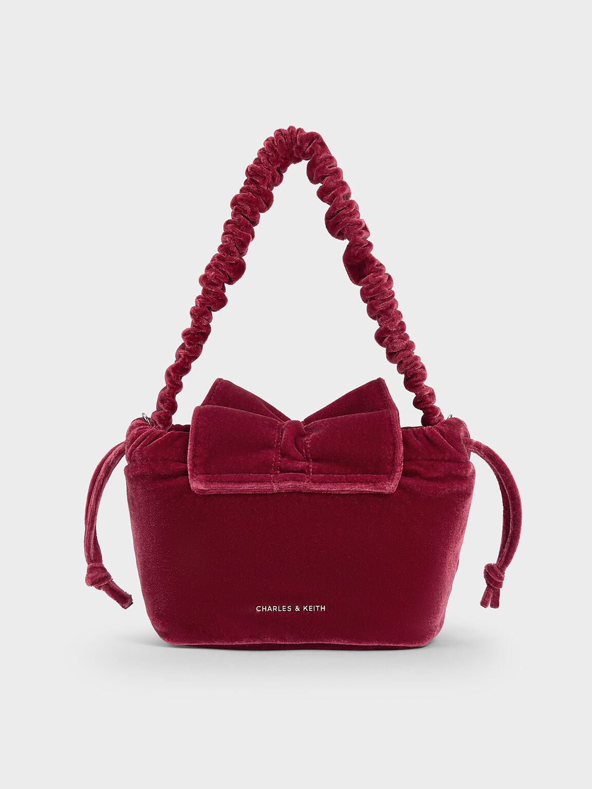 Velvet Bow Ruched Top Handle Bag, Pink, hi-res