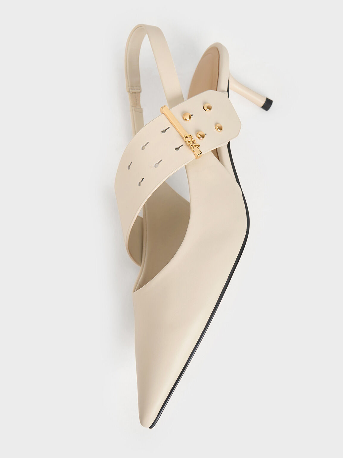 Leather Asymmetric-Strap Slingback Mary Jane Pumps, White, hi-res