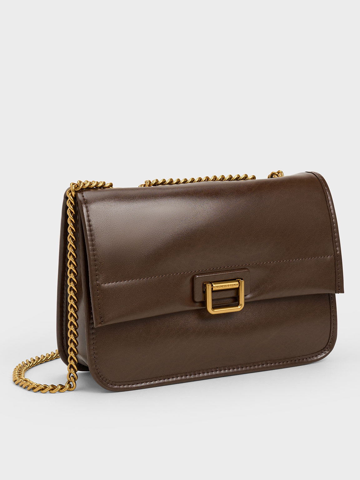 Neva Chain-Handle Shoulder Bag, Dark Brown, hi-res